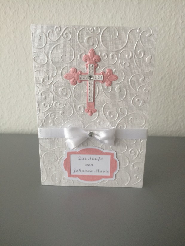 Karte zur Taufe Mädchen / Einladung&nbsp;*weiss/rosa*