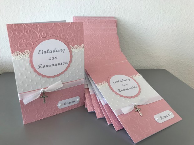 Einladung zur Kommunion&nbsp;„rosa/weiß