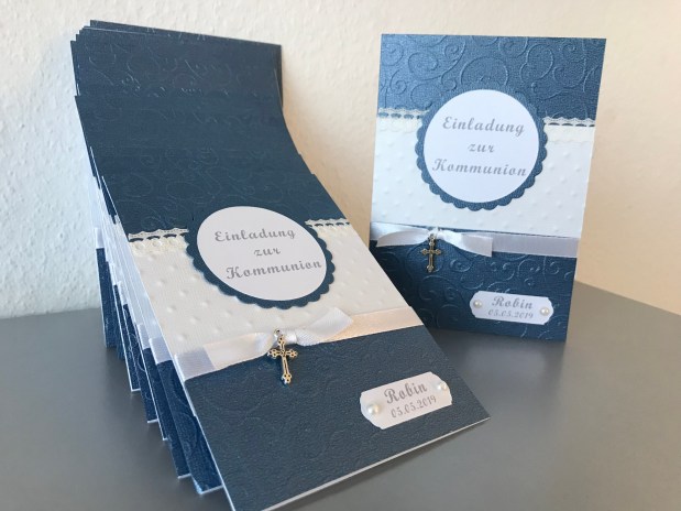 Einladung zur Kommunion 2019 *Jungen*&nbsp;*blau*
