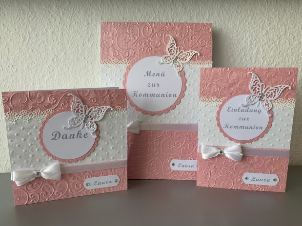 Einladung / Menükarten / Dankeskarten zur Kommunion 2020&nbsp;*rosa*
