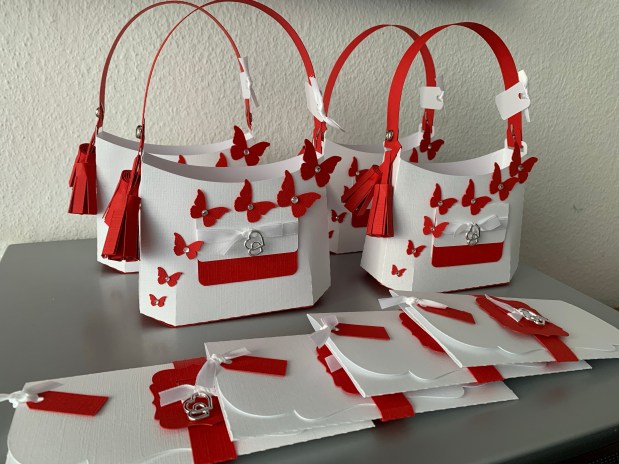 Einladung Hochzeit Tasche&nbsp;rot/weiß